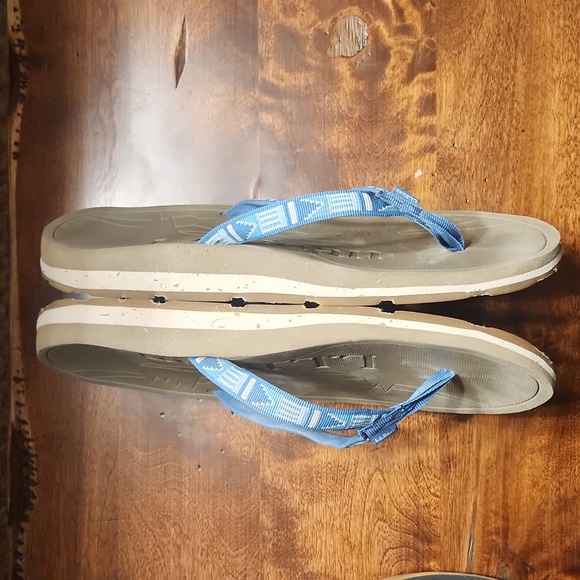 LL Bean Swift River Blue Leather Slip On Flip Flop Thong Sandals Size 10 M - Picture 2 of 4